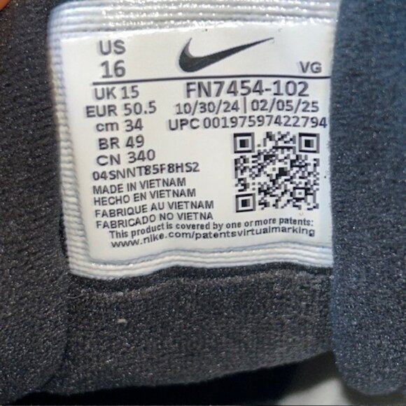 Nike Air Diamond Varsity White Turf Baseball Cleats FN7454-102 Men's Size 16 NWT - Picture 6 of 7